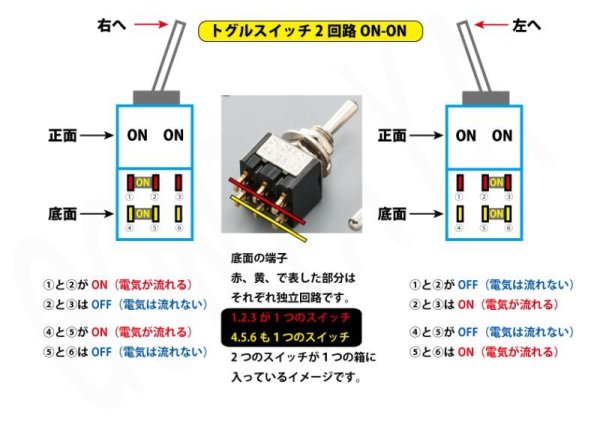 トグルスイッチ 2回路2接点ON-OFF-ON